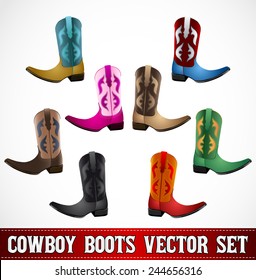 Cowboy Boots - detailed illustration - icon emblem vector set - master collection 