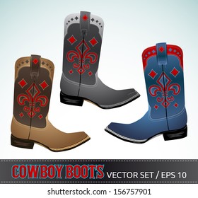 Cowboy Boots detailed illustration leather shoes collection with design