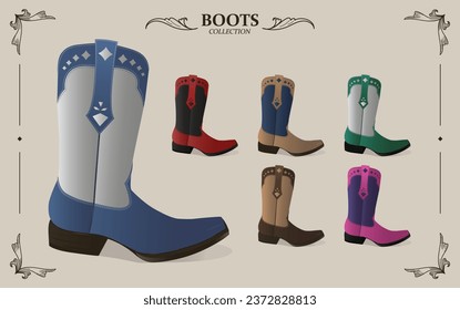 Cowboy Boots detailed illustration leather casual shoes collection 