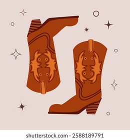 Cowboy boots. Different ornaments. Wild West Clipart icons. Hand drawn colored Vector set. Elements are isolated .Cowboy western theme, wild west, Texas. Sheriff Horse Ranch . Hand drawn illustration