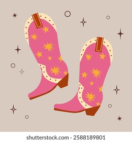 Cowboy boots. Different ornaments. Wild West Clipart icons. Hand drawn colored Vector set. Elements are isolated .Cowboy western theme, wild west, Texas. Sheriff Horse Ranch . Hand drawn illustration