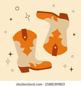 Cowboy boots. Different ornaments. Wild West Clipart icons. Hand drawn colored Vector set. Elements are isolated .Cowboy western theme, wild west, Texas. Sheriff Horse Ranch . Hand drawn illustration