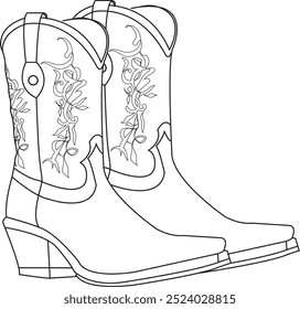 cowboy boots drawing. cowboy boots or shoes drawing isolated on white bacckground.	
