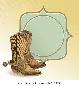 cowboy boots in engraving style - vector illustration