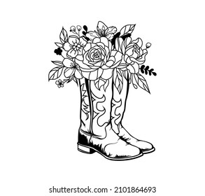 Cowboy boots with flowers isolated on a white background. Vector illustration.