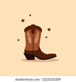 Cowboy boots hand drawn vector illustration. Wild West concept, shepherd shoes in retro design. Decorative element for poster, print, card, icon, sign, flyer, paper, wrapping. Lifestyle, fashion, art