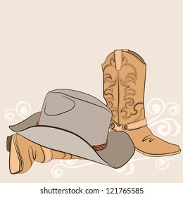 Cowboy boots and hat for design.American western clothes