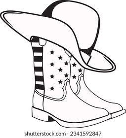 Cowboy boots and hat vector. Cowboy boot silhouette