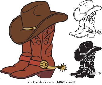 Cowboy boots and hat vector illustration