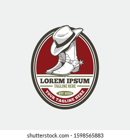 cowboy boots with hat vector logo template