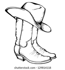Cowboy boots and hat.Vector graphic illustration