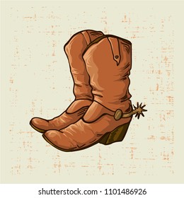 Cowboy boots in old style with grunge screen background