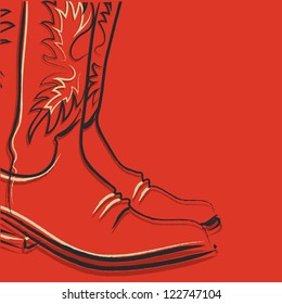 Cowboy boots on red background for design