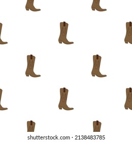 Cowboy boots with ornament seamless pattern. Wild west theme. Hand drawn colored trendy vector illustration on white background