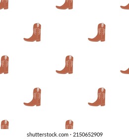 Cowboy boots with ornament seamless pattern. Wild west theme. Hand drawn colored trendy vector illustration on white background