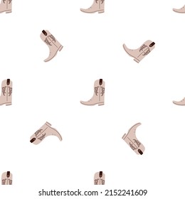 Cowboy boots with ornament seamless pattern. Wild west theme. Hand drawn colored trendy vector illustration on white background