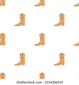 Cowboy boots with ornament seamless pattern. Wild west theme. Hand drawn colored trendy vector illustration on white background