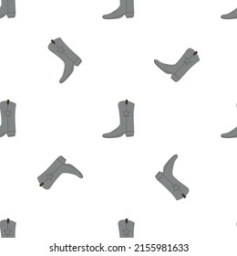 Cowboy boots with ornament seamless pattern. Wild west theme. Hand drawn colored trendy vector illustration on white background