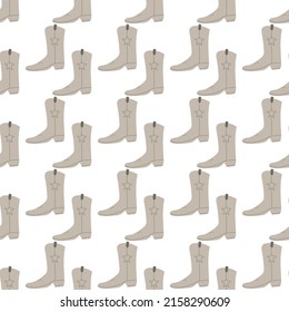 Cowboy boots with ornament seamless pattern. Wild west theme. Hand drawn colored trendy vector illustration on white background