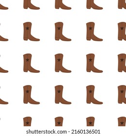 Cowboy boots with ornament seamless pattern. Wild west theme. Hand drawn colored trendy vector illustration on white background