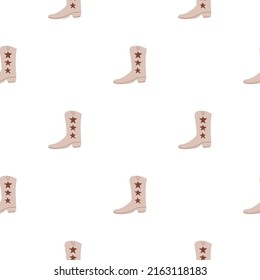 Cowboy boots with ornament seamless pattern. Wild west theme. Hand drawn colored trendy vector illustration on white background