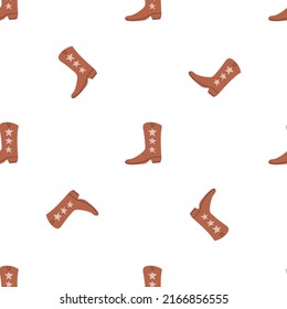 Cowboy boots with ornament seamless pattern. Wild west theme. Hand drawn colored trendy vector illustration on white background