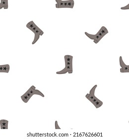 Cowboy boots with ornament seamless pattern. Wild west theme. Hand drawn colored trendy vector illustration on white background
