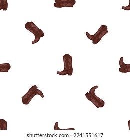 Cowboy boots with ornament seamless pattern. Wild west theme. Hand drawn colored trendy vector illustration on white background