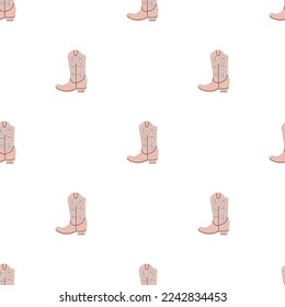 Cowboy boots with ornament seamless pattern. Wild west theme. Hand drawn colored trendy vector illustration on white background