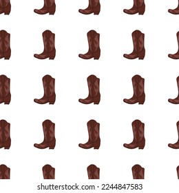 Cowboy boots with ornament seamless pattern. Wild west theme. Hand drawn colored trendy vector illustration on white background