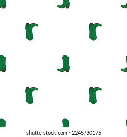 Cowboy boots with ornament seamless pattern. Wild west theme. Hand drawn colored trendy vector illustration on white background