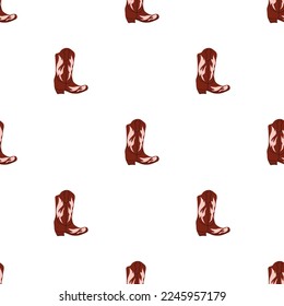 Cowboy boots with ornament seamless pattern. Wild west theme. Hand drawn colored trendy vector illustration on white background