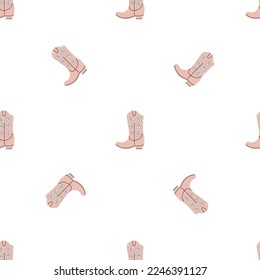 Cowboy boots with ornament seamless pattern. Wild west theme. Hand drawn colored trendy vector illustration on white background