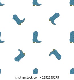 Cowboy boots with ornament seamless pattern. Wild west theme. Hand drawn colored trendy vector illustration on white background