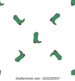 Cowboy boots with ornament seamless pattern. Wild west theme. Hand drawn colored trendy vector illustration on white background
