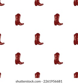Cowboy boots with ornament seamless pattern. Wild west theme. Hand drawn colored trendy vector illustration on white background