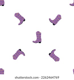 Cowboy boots with ornament seamless pattern. Wild west theme. Hand drawn colored trendy vector illustration on white background