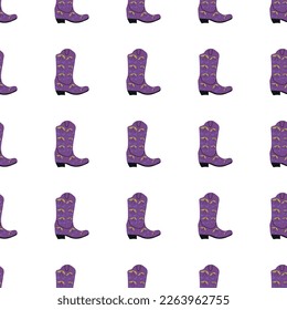Botas de vaquero con adorno sin soldadura. Tema del oeste salvaje. Ilustración vectorial de moda dibujada a mano sobre fondo blanco