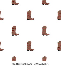 Botas de vaquero con adorno sin soldadura. Tema del oeste salvaje. Ilustración vectorial de moda dibujada a mano sobre fondo blanco