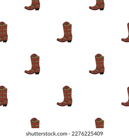 Cowboy boots with ornament seamless pattern. Wild west theme. Hand drawn colored trendy vector illustration on white background