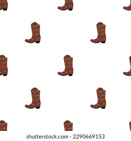 Cowboy boots with ornament seamless pattern. Wild west theme. Hand drawn colored trendy vector illustration on white background