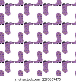 Cowboy boots with ornament seamless pattern. Wild west theme. Hand drawn colored trendy vector illustration on white background