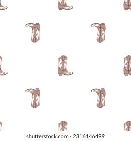 Cowboy boots with ornament seamless pattern. Wild west theme. Hand drawn colored trendy vector illustration on white background