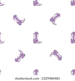 Cowboy boots with ornament seamless pattern. Wild west theme. Hand drawn colored trendy vector illustration on white background