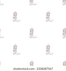 Cowboy boots with ornament seamless pattern. Wild west theme. Hand drawn colored trendy vector illustration on white background