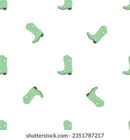 Cowboy boots with ornament seamless pattern. Wild west theme. Hand drawn colored trendy vector illustration on white background