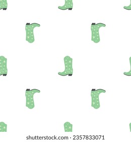 Cowboy boots with ornament seamless pattern. Wild west theme. Hand drawn colored trendy vector illustration on white background