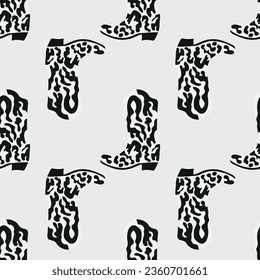 Cowboy boots with ornament seamless pattern. Wild west theme. Hand drawn colored trendy vector illustration on color background