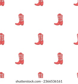 Cowboy boots with ornament seamless pattern. Wild west theme. Hand drawn colored trendy vector illustration on white background