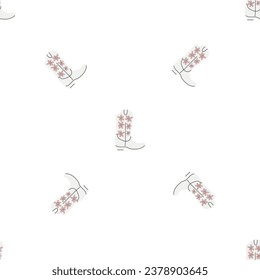 Cowboy boots with ornament seamless pattern. Wild west theme. Hand drawn colored trendy vector illustration on white background